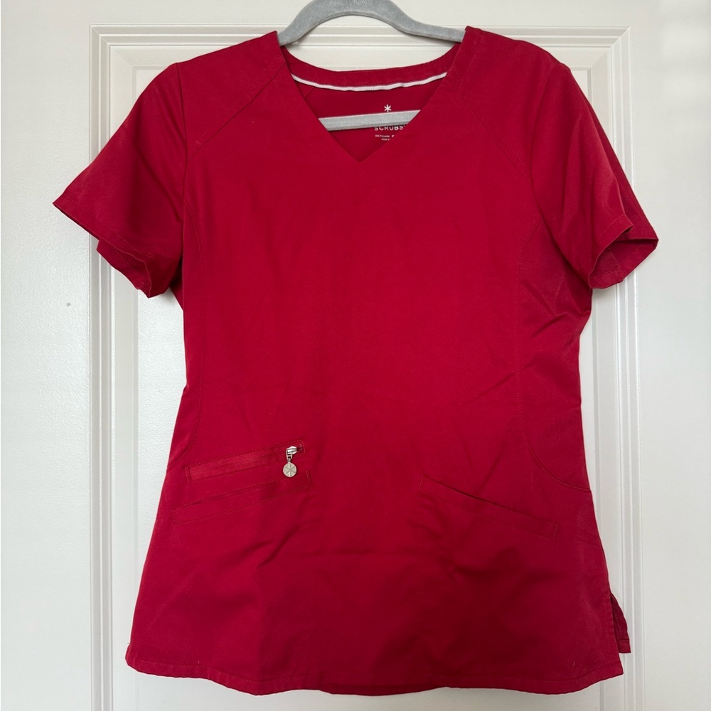 Beyond Scrubs Red V-Neck Women's Scrubs Top